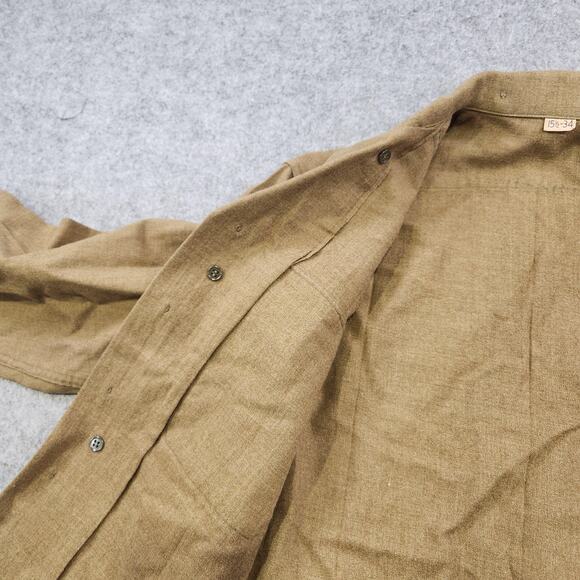 Vintage US Army Wool Shirt Mens 15.5 34 Khaki Button Front Military Uniform 50s - Picture 12 of 16